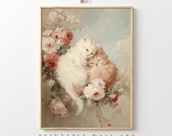 Romantische Katzen Kunst - Romantischer Valentinstag Valentinstag Liebe Kunstdruck (Digitaler Download)