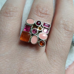 Vintage Silver Modern Geometric Statement Ring – Size 7