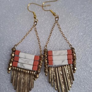 Boho Tribal Gold Unique Beaded Fringe Drop Earings