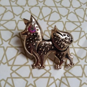 Vintage Style Gold Dog Brooch Pin With Rhinestones