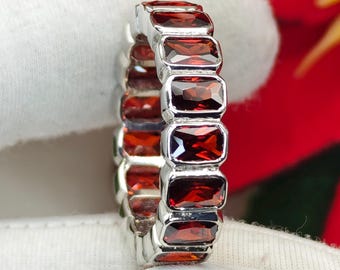 レッド CZ エタニティ バンド リング、925 スターリング シルバー