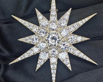 Colgante de circonita Starburst / Plata de ley 925 / Collar con abalorio de estrella del norte radiante / Joya deslumbrante con circonita cúbica / 43 mm / Regalo para ella
