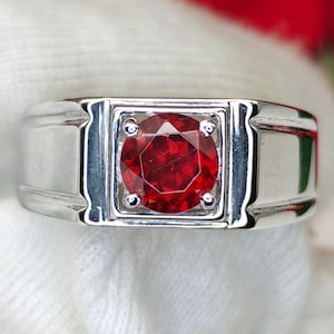 Natural Mozambique Garnet Ring 6mm Round Faceted Garnet  925 Sterling Silver  Classic Red Gemstone Ring  January Birthstone Jewelry  4.20g