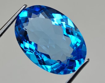 12 Ct Natural Swiss Blue Topaz Oval Cut Gemstone, 17.7x12.4 mm Faceted Loose Stone, Loup Clean Swiss Blue Topaz for Jewelry