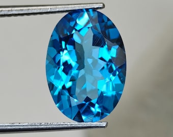 6.84 Ct Natural Swiss Blue Topaz Oval Cut Gemstone, 9.97x14.15 mm Faceted Loose Stone, Loup Clean Swiss Blue Topaz for Jewelry