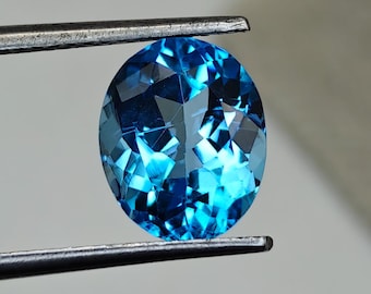 3.80 Ct Natural Swiss Blue Topaz Oval Cut Gemstone, 9.88x8.05 mm Faceted Loose Stone, Loup Clean Swiss Blue Topaz for Jewelry