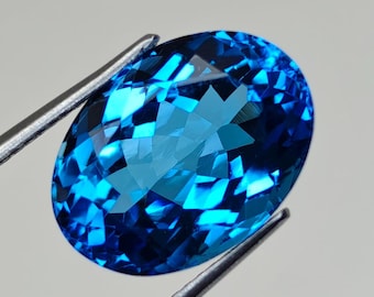 9.40 Ct Natural Swiss Blue Topaz Oval Cut Gemstone, 13.8x10 mm Faceted Loose Stone, Loup Clean Swiss Blue Topaz for Jewelry