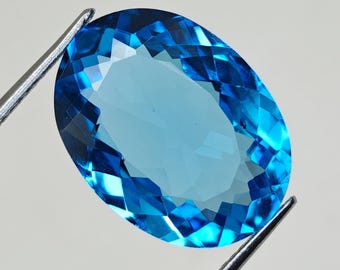 11.70 Ct Natural Swiss Blue Topaz Oval Cut Gemstone, 16.88x12.60 mm Faceted Loose Stone, Loup Clean Swiss Blue Topaz for Jewelry