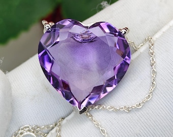 Natural Amethyst Heart Pendant Necklace | 925 Sterling Silver | Brazilian Gemstone Jewelry | February Birthstone Gift for Women.