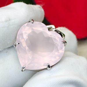 Natural Rose Quartz Heart Pendant | 16x16 mm Faceted Gemstone | 925 Sterling Silver Love Stone Necklace Healing Crystal Jewelry Gift for Her