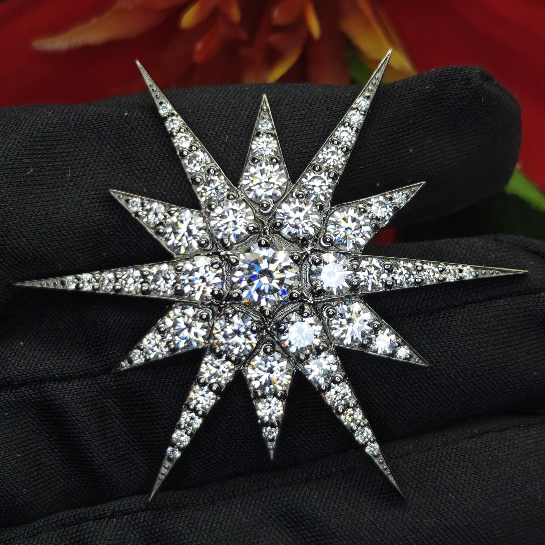Starburst CZ Brooch 925 Sterling Silver Radiant North Star pin Dazzling CZ Statement Jewelry 47 mm Gift for Her.