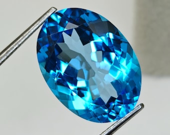 13.05 Ct Natural Swiss Blue Topaz Oval Cut Gemstone, 17.05x12.60 mm Faceted Loose Stone, Loup Clean Swiss Blue Topaz for Jewelry