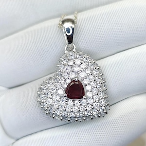 Heart Shape Garnet Pendant in 925 Sterling Silver – 6mm Natural Garnet with Zircon Accents – Elegant Women’s Jewelry Gift