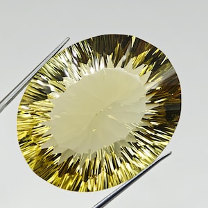 123 carat Natural Lemon Quartz Gemstone – oval Cut, Large Collector’s Gem 39.44X32.60mm,  17.27mm Height, Faceted Yellow Quartz.
