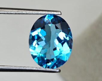 3.60 Ct Natural Swiss Blue Topaz Oval Cut Gemstone, 9x11.20 mm Faceted Loose Stone, Loup Clean Swiss Blue Topaz for Jewelry