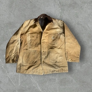 Vintage Carhartt Jacket Mens 44 Tan Duck Canvas Chore Barn 1970s Blanket Lined