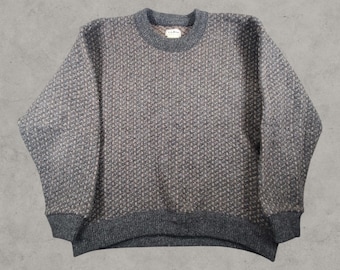 LL Bean Sweater Mens XL Gray Norwegian Birds Eye Wool Made in Norway 01751 Heavy