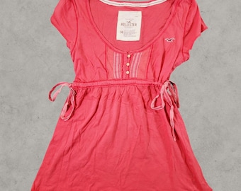 Hollister Shirt Women Medium Pink Babydoll Tunic Top Empire Waist Boho Y2K Rare