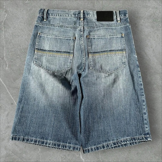 Southpole Jorts Mens 38 Blue Y2K Baggy Wide Leg Chain Embroidered