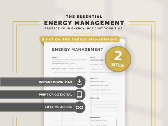 Energy Management Tracker Printable Burnout Prevention Planner Energy Planner Daily Energy Tracker Work Life Balance Planner
