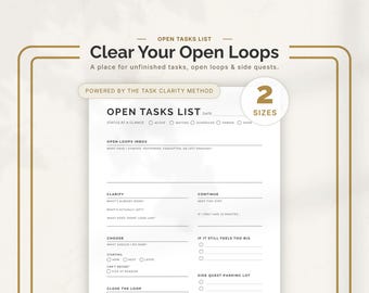 Open Tasks Tracker Printable Unfinished Tasks List Task Management Planner To Do List for Open Loops Productivity Brain Dump Worksheet