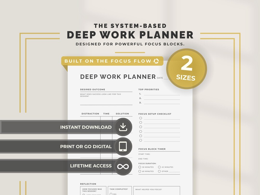 Deep Work Planner Printable Focus Planner PDF Productivity Planner Deep ...