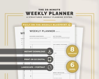30 Minute Weekly Planner Printable Weekly Reset Planner Productivity Planner Minimalist Weekly Planning Template Weekly Schedule