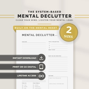 Mental Reset Planner Printable | Brain Dump Worksheet | Mental Declutter Planner | Overwhelm Planner | Stress Relief Printable | Brain Dumps