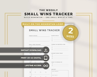 Small Wins Tracker Printable Daily Wins Journal Self Improvement Planner Mindset & Motivation Tracker Gratitude Planner Motivation