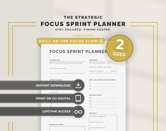 Focus Sprint Planner Printable | Deep Focus Planner | Time Block Planner | Distraction-Free Productivity Worksheet