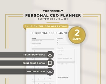 Weekly CEO Planner Printable Personal CEO Weekly Planner Weekly Productivity System Goal Priority Planner Weekly Reset for Professionals