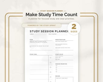 Study Session Planner Printable Student Planner Exam Prep Worksheet Focus Planner Academic Homework Planner Digital Study Schedule Download