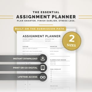 Assignment Planner Printable | Student Assignment Tracker | Homework Planner | Study Planner for Students | Academic Planner College