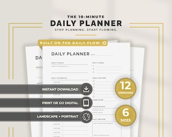 Daily Planner Printable 10 Minute Daily Planning System Productivity Day Hourly Planner Minimalist Daily Schedule Adult Daily Planners