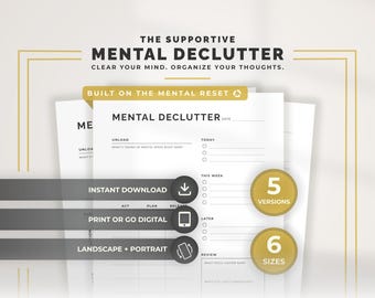 Mental Declutter Worksheet Printable Brain Dump Planner Mental Clarity Planner Thought Organizer Printable Stress Relief Digital