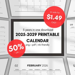 Minimalistyczny kalendarz na 5 lat do druku: Planer miesięczny na lata 2025–2029 (plik PDF, PNG do pobrania w wersji cyfrowej)