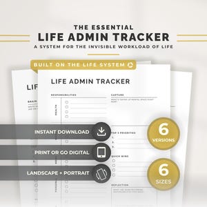 Life Admin Tracker Printable | Home Organization Planner | Adulting Planner | Life Management Worksheet | Life Operating Household Planner