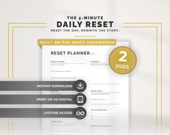 Daily Reset Planner Printable Undated Daily Reset Worksheet Mental Reset Page Overwhelm Productivity Planner Daily Journal Life