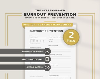 Burnout Planner Printable Stress Management Planner Energy Tracker Self Care Planner Productivity Mental Health Planner Prevent Burnout