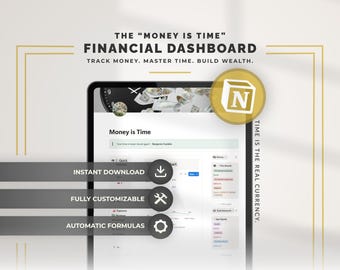 Notion Financial Dashboard Template Budget Tracker Notion Money is Time Personal Finance Notion Template Financial Planner Digital