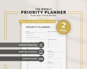 Weekly Priority Planner Printable Priority Planner Focus Planner Minimalist Weekly Planning Template Priority Matrix Planner
