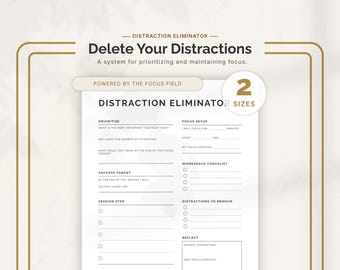 Distraction Eliminator Printable Focus Planner Deep Work Worksheet Distraction Free Productivity Planner Log Focus Audit Planner