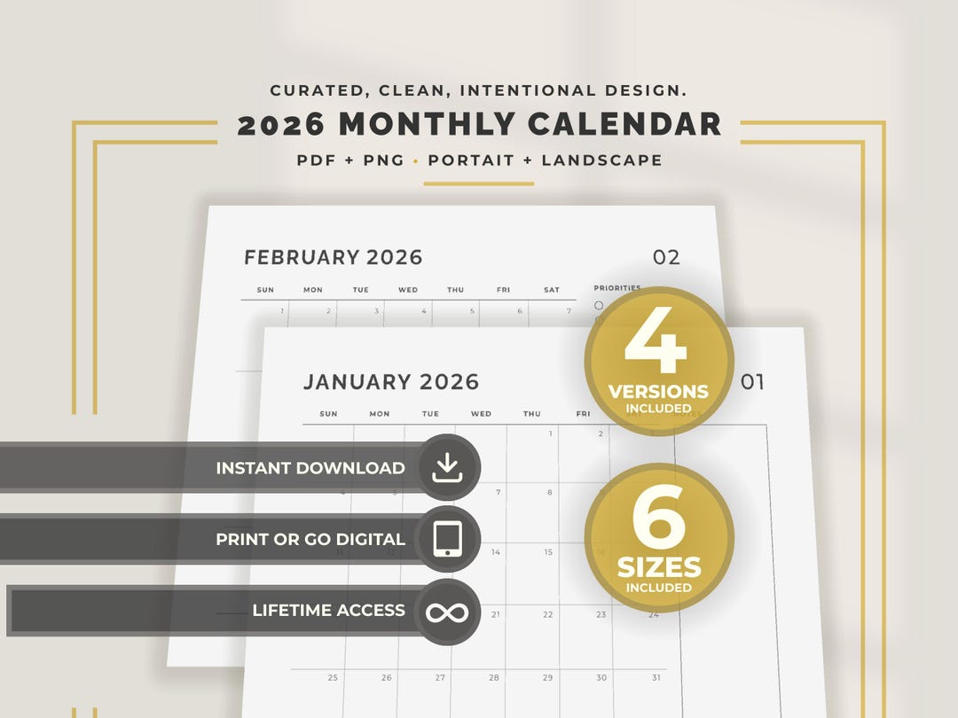 2026 Minimalist Calendar Printable for Busy Adults: Monthly Planner ...