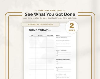 Done Today Activity Log Printable ADHD Daily Productivity Tracker No Pressure Planner for Scattered Days Digital Daily Log Done List