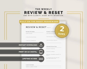 Weekly Review Planner Printable Weekly Reflection Planner End of Week Reset Minimalist Weekly Review Worksheet Weekly Reset System