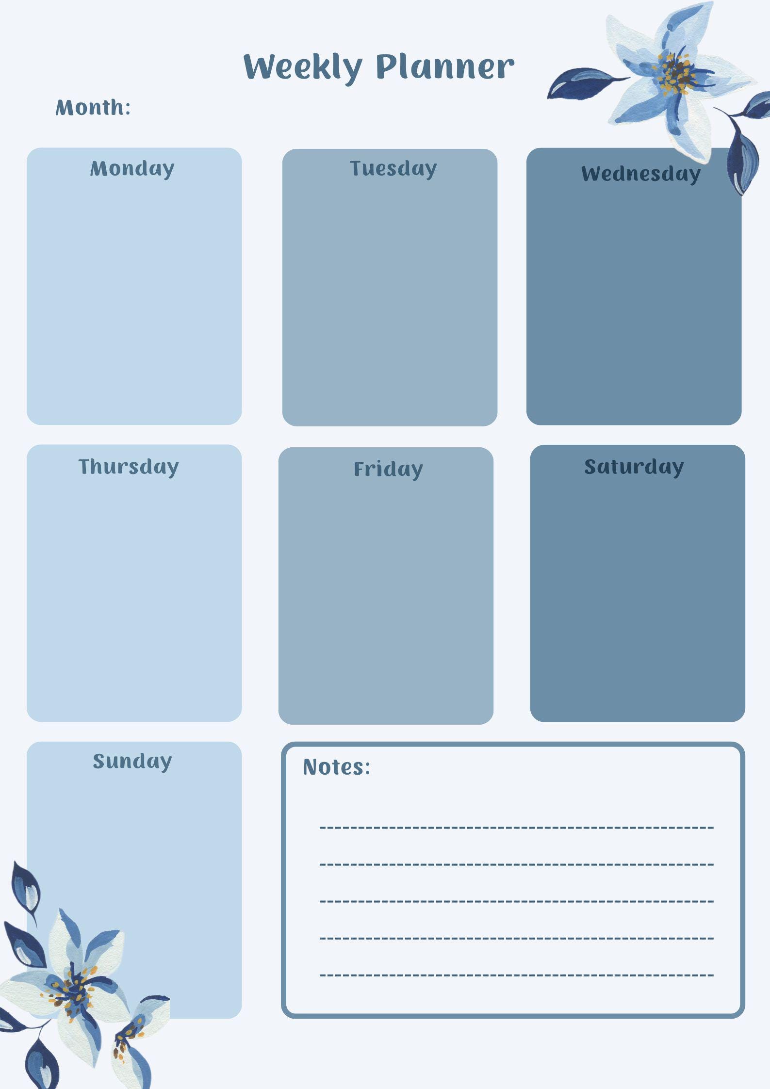 Blue Floral Weekly Planner - Elegant Printable Design - Etsy
