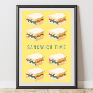 Sandwich Time Poster | Sandwich Print | Lunch Wall Art | Quirky Digital Download | Illustrated Food Picture | Kitchen Decor