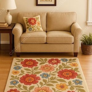 Vintage Style Flower Rug –  Colorful Floral Carpet for Cozy Home Decor  100% wool handmade Area rug Carpet for home, bedroom, living room