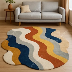 Hand-Tufted Wool Rug: Modern Abstract Wave Design