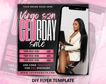 CEO Birthday Flyer, CEO Birthday Sale Flyer, Zodiac Season Birthday Flyer, CEO Birthday Special Flyer, Hair Stylist, Lash Tech, Nail Tech